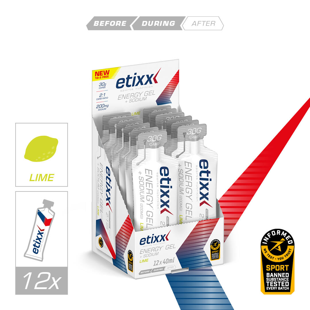 Etixx Energy Gel + Sodium Citron Vert12x40ml 3/4