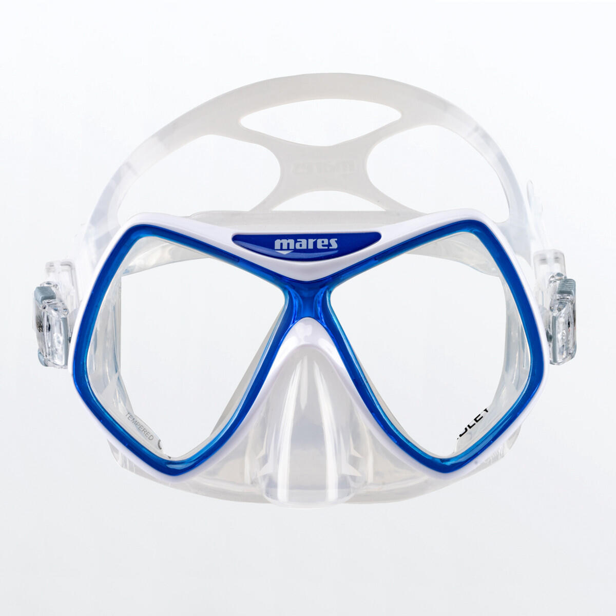 Máscara de snorkel para adultos RIDLEY, azul, blanco y transparente 2/3