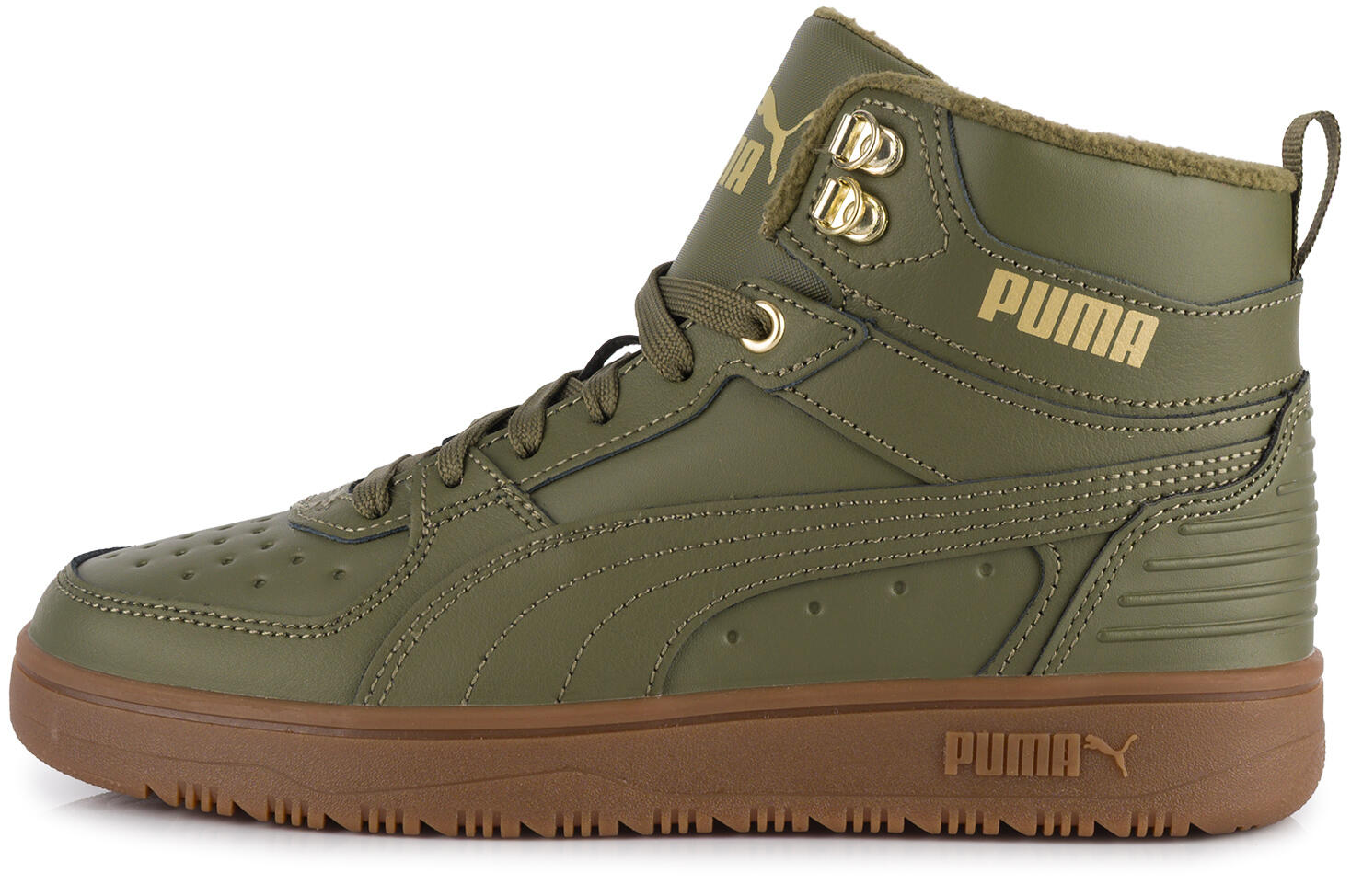 Buty wysokie ocieplane zimowe skórzane oliwkowe PUMA Rebound Rugged Jr 2/7