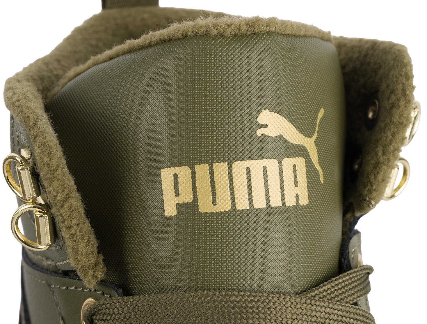 Buty wysokie ocieplane zimowe skórzane oliwkowe PUMA Rebound Rugged Jr 5/7