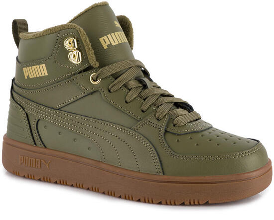 Buty wysokie ocieplane zimowe skórzane oliwkowe PUMA Rebound Rugged Jr