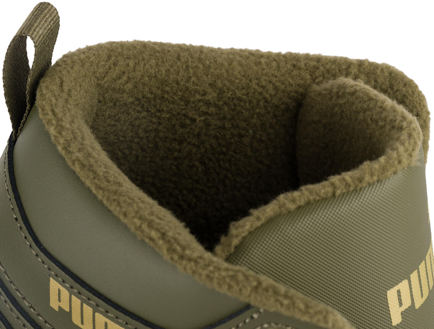 Buty wysokie ocieplane zimowe skórzane oliwkowe PUMA Rebound Rugged Jr 6/7