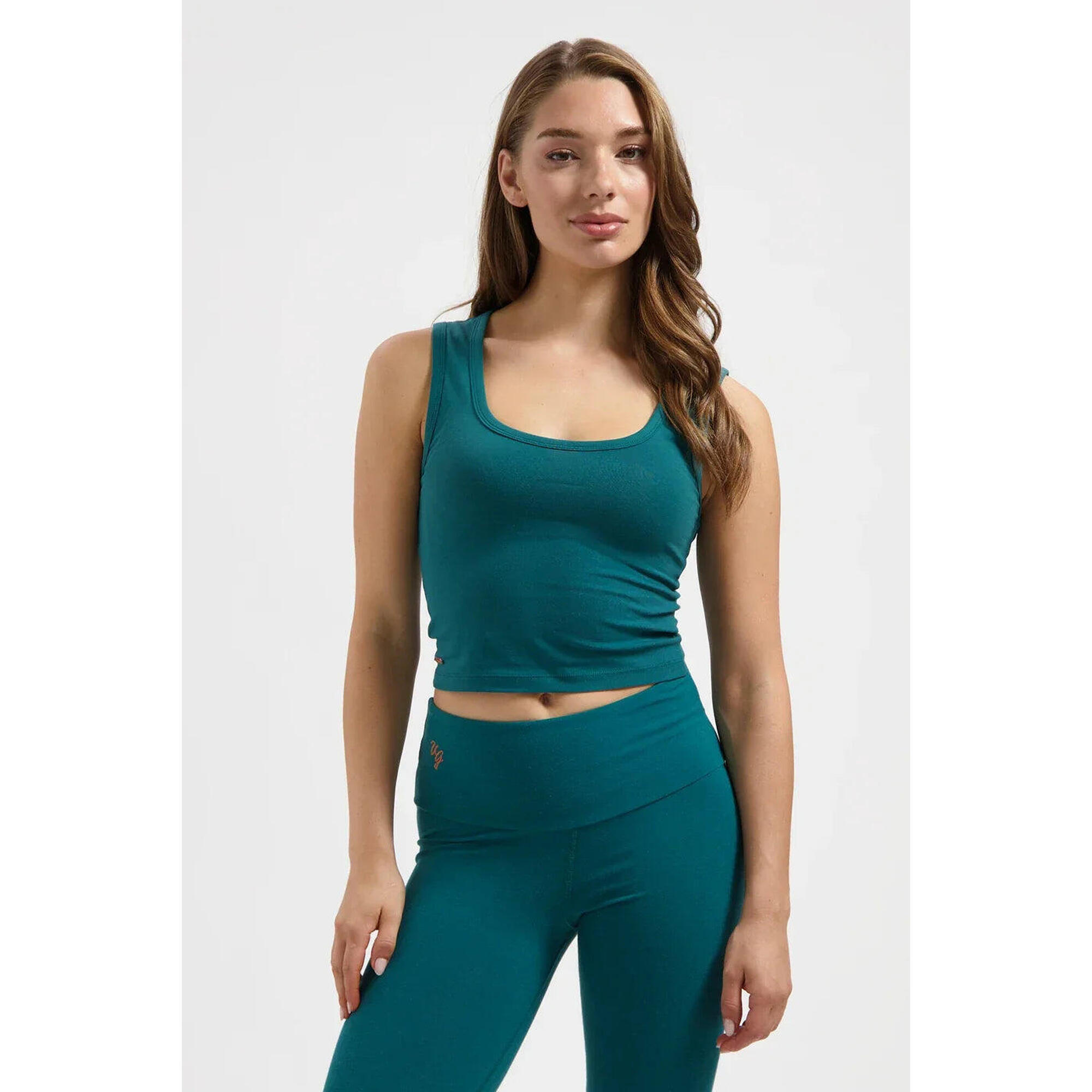 Urban Goddess - Crop Top De Yoga Et Pilates En Coton Seris – Coupe Ajustée - Vert Mer - Débardeur - Bleu - Decathlon