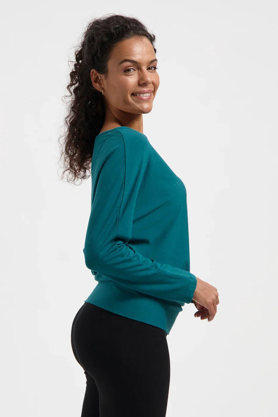 Chemise de Yoga et Pilates à manches longues Budhi, manche chauve-souris - Vert 1/5