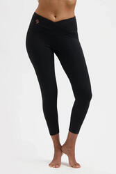 Legging de Yoga Sport 7/8 Sati à Taille Croisée – Noir Onyx