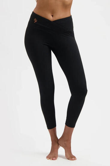 Legging de Yoga et Pilates Sport 7/8 Sati à Taille Croisée – Noir Onyx