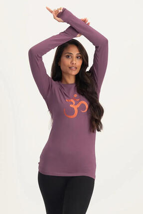 Karuna - hippe loose fit longsleeve Shirt met OM teken -Mauve