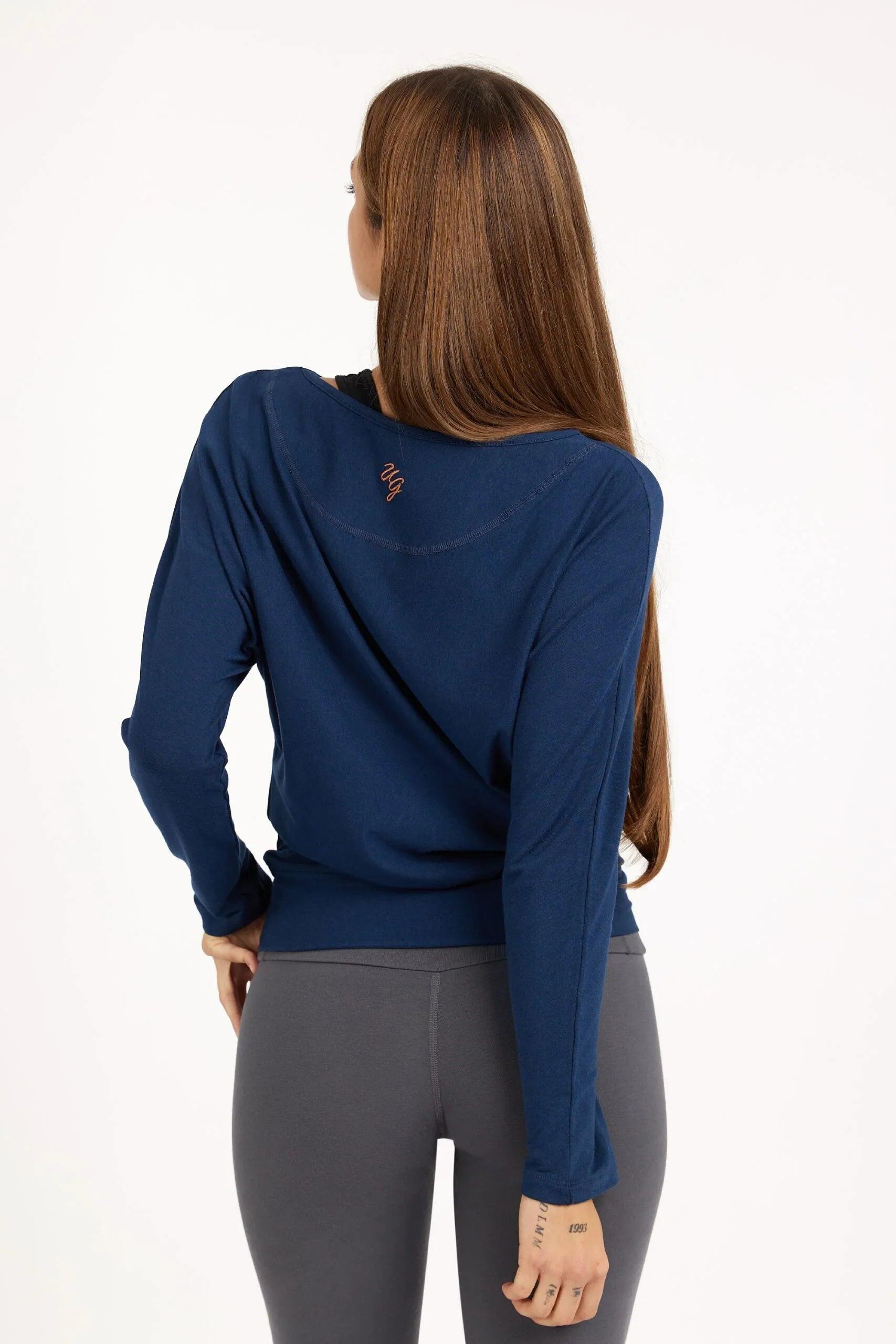 Chemise de Yoga et Pilates à manches longues Budhi, manche chauve-souris-Blue 3/5