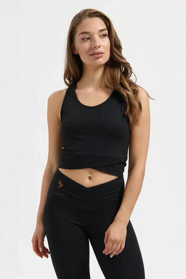 Crop Top de Yoga et Pilates Sati à Nœud – Noir Onyx