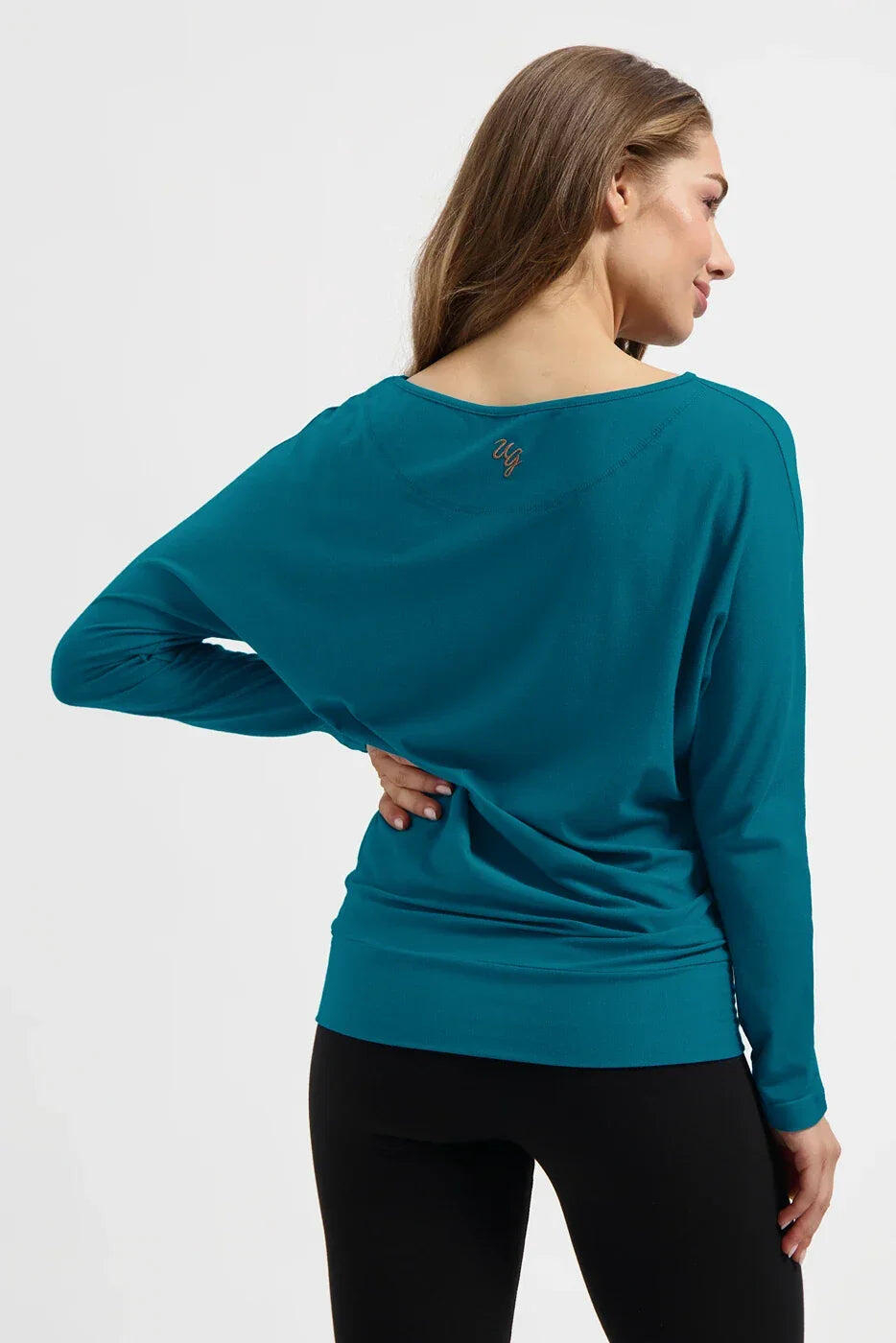 Chemise de Yoga et Pilates à manches longues Budhi, manche chauve-souris-Petrole 3/5