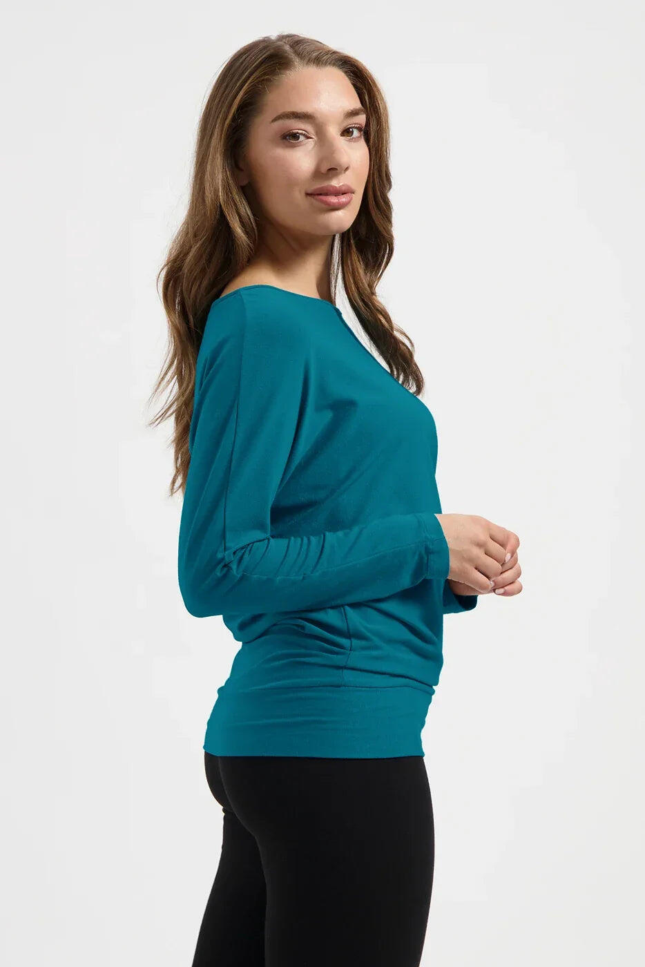 Chemise de Yoga et Pilates à manches longues Budhi, manche chauve-souris-Petrole 2/5