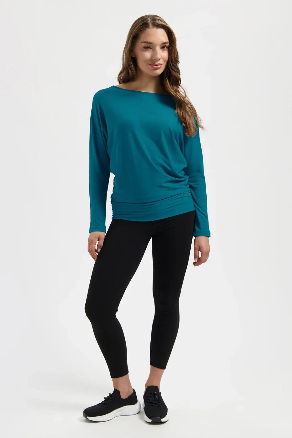 Chemise de Yoga et Pilates à manches longues Budhi, manche chauve-souris-Petrole 4/5