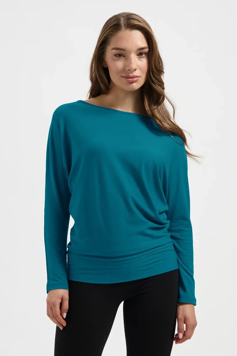 Chemise de Yoga et Pilates à manches longues Budhi, manche chauve-souris-Petrole 1/5