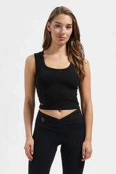 Crop Top de Yoga en Coton Seris – Coupe Ajustée - Noir Onyx