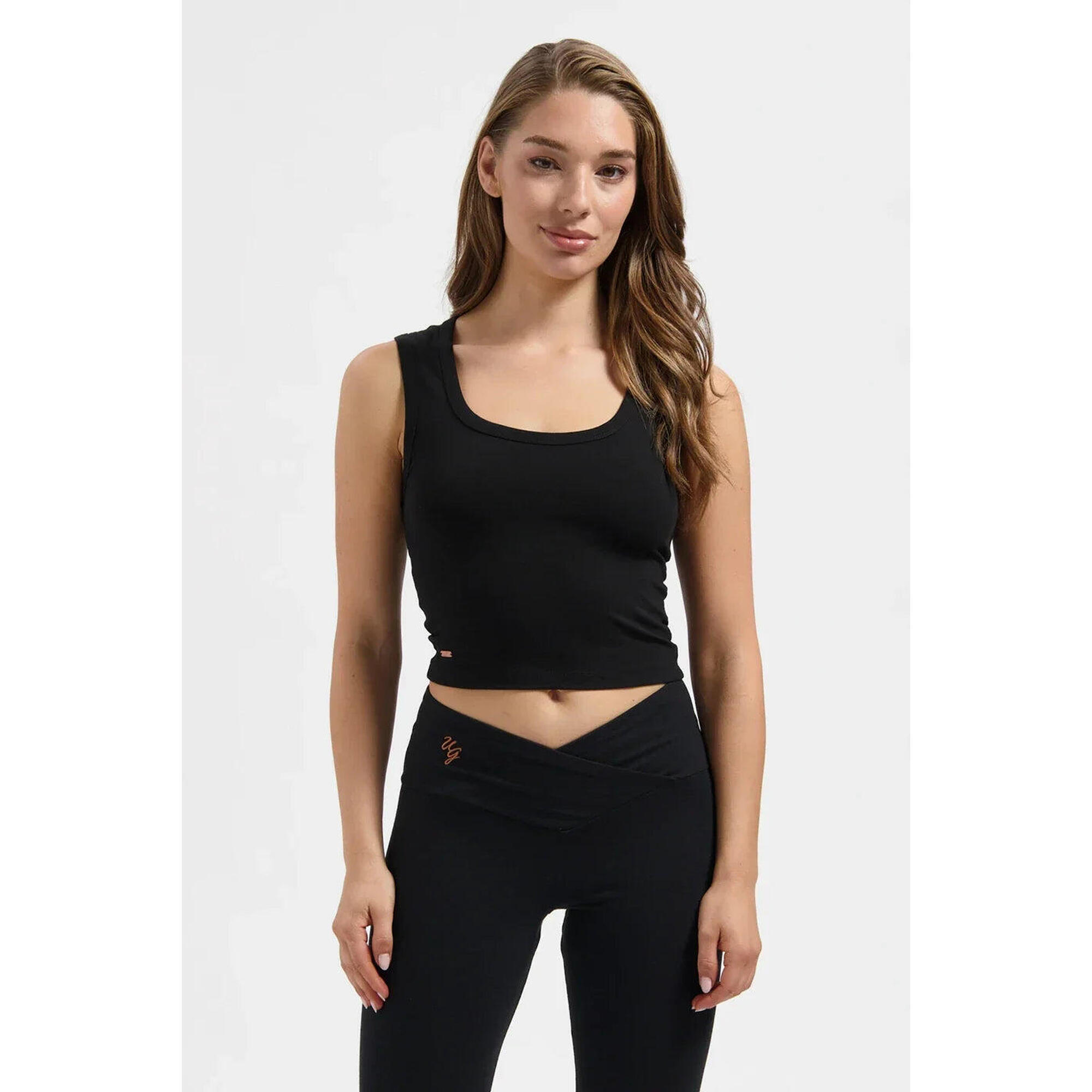 Urban Goddess - Crop Top De Yoga Et Pilates En Coton Seris – Coupe Ajustée - Noir Onyx - Débardeur - Noir - Decathlon