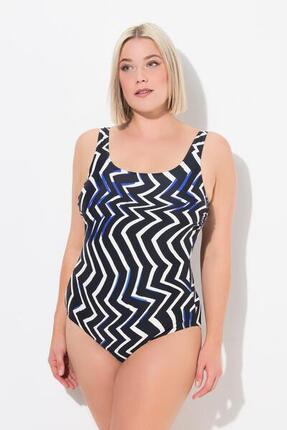 Femme Maillot de bain sans bonnets souples col rond et motif chevrons
