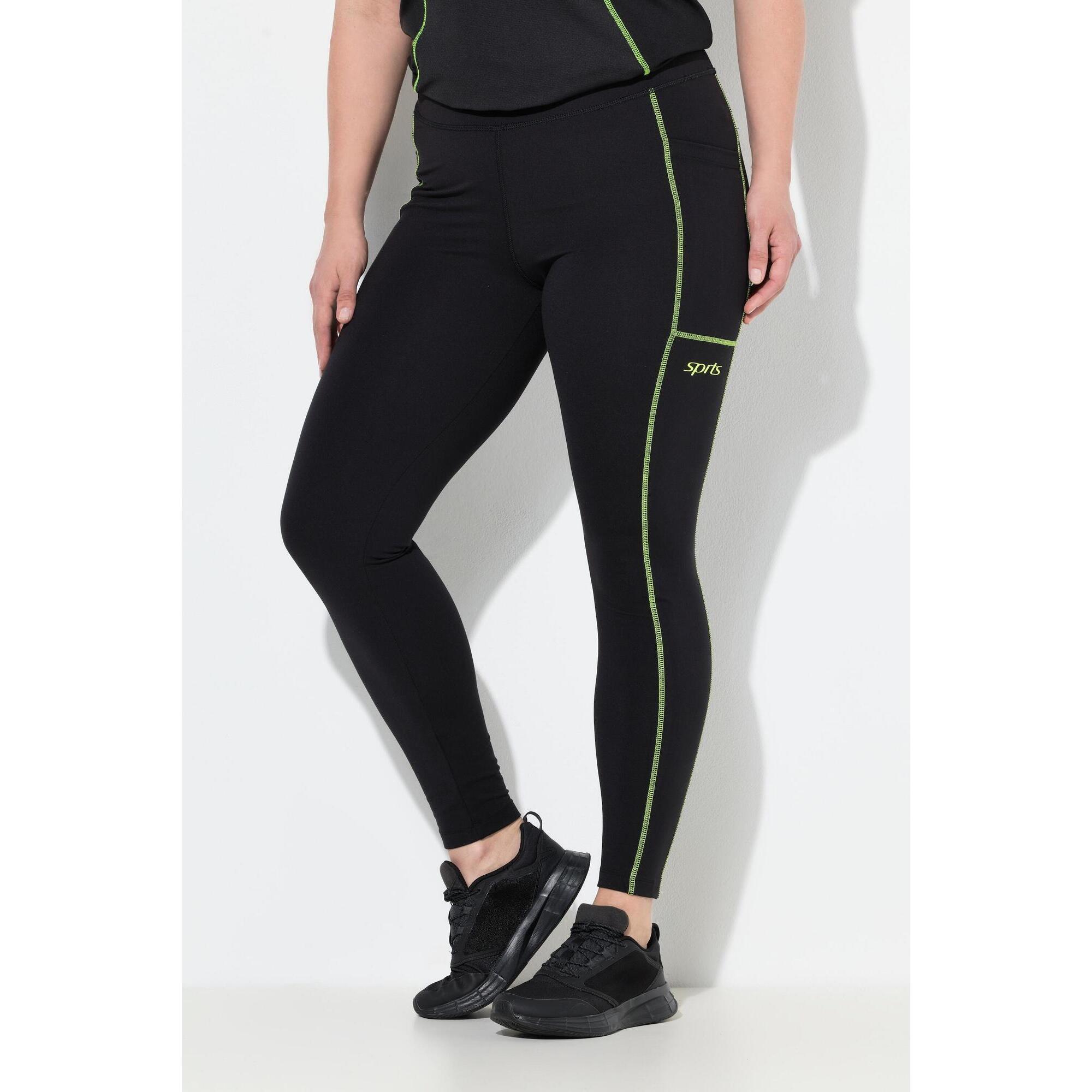 Ulla Popken - Femme Legging De Sport Avec Coutures Fluo Poches Et Matière Recyclée - Legging - Noir - Decathlon