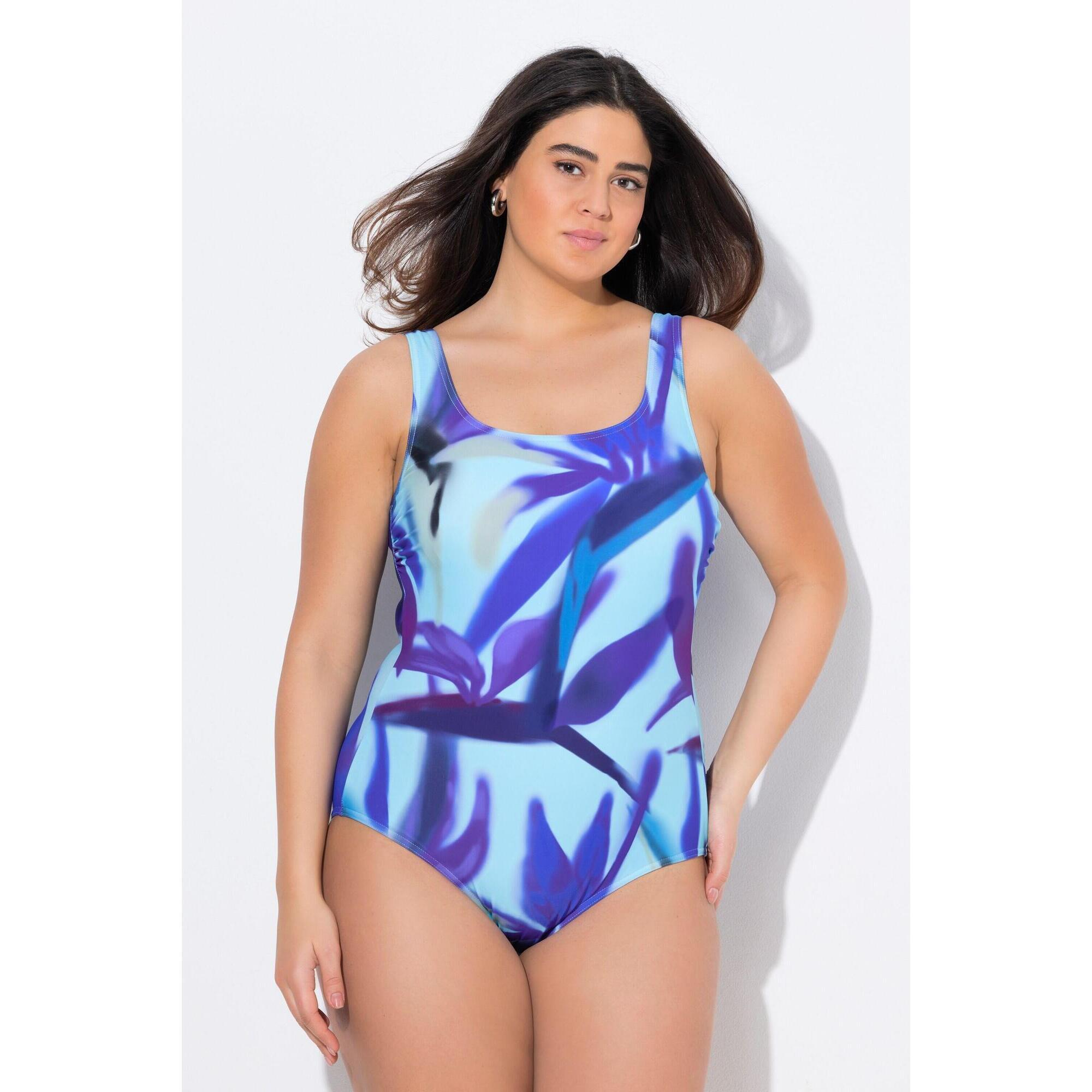 Ulla Popken - Femme Maillot De Bain Sans Bonnets Souples Col Rond - Maillot De Bain 1 Pièce - Bleu - Decathlon