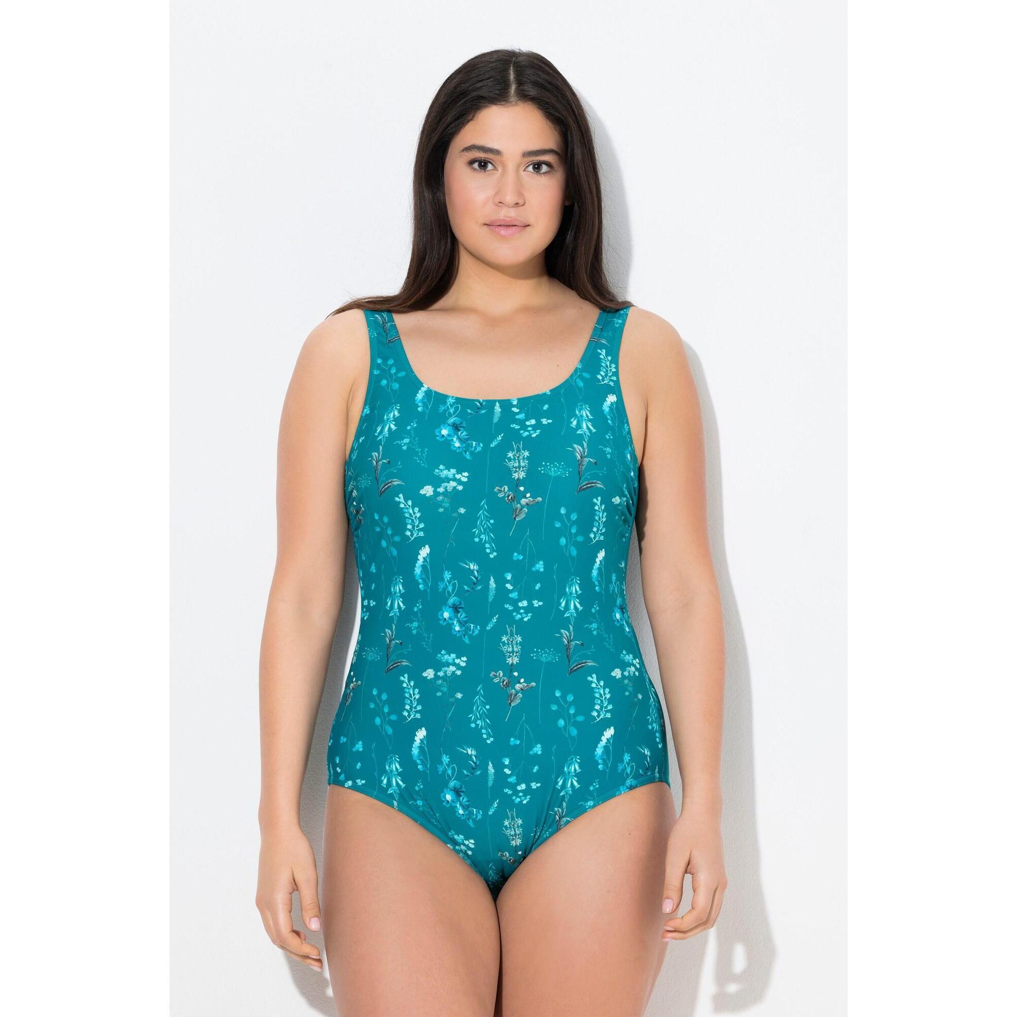Ulla Popken - Femme Maillot De Bain Sans Bonnets Souples. Motif À Fleurs. Décolleté Rond - Maillot De Bain 1 Pièce - Vert - Decathlon