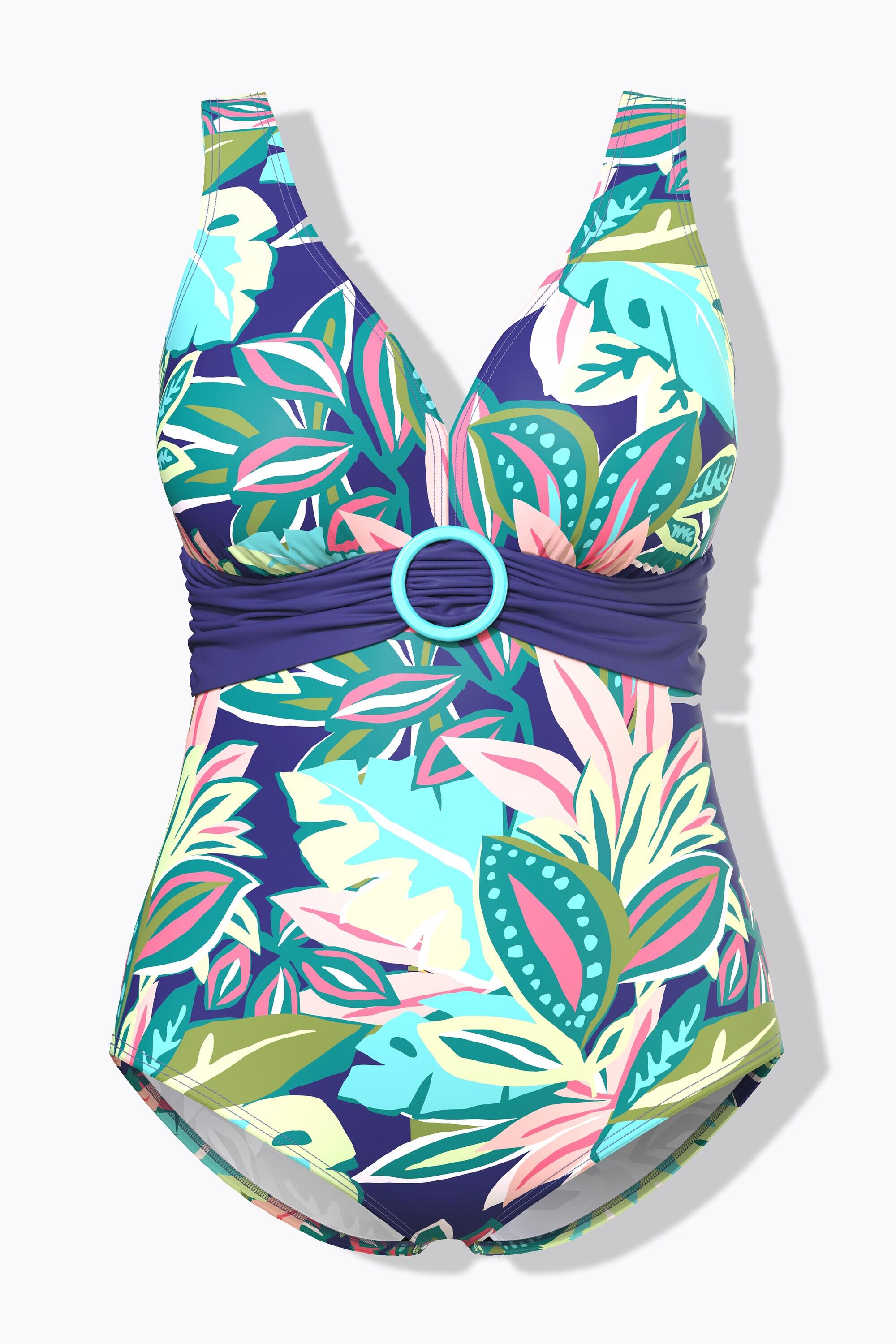 Femme Maillot de bain avec bonnets souples anneau fantaisie et motif feuilles 7/7