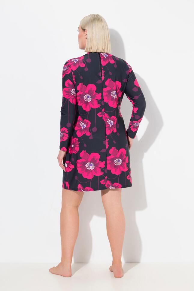 Damskie Sukienka kąpielowa kwiaty miękkie miseczki długi rękaw stójka UPF 50+