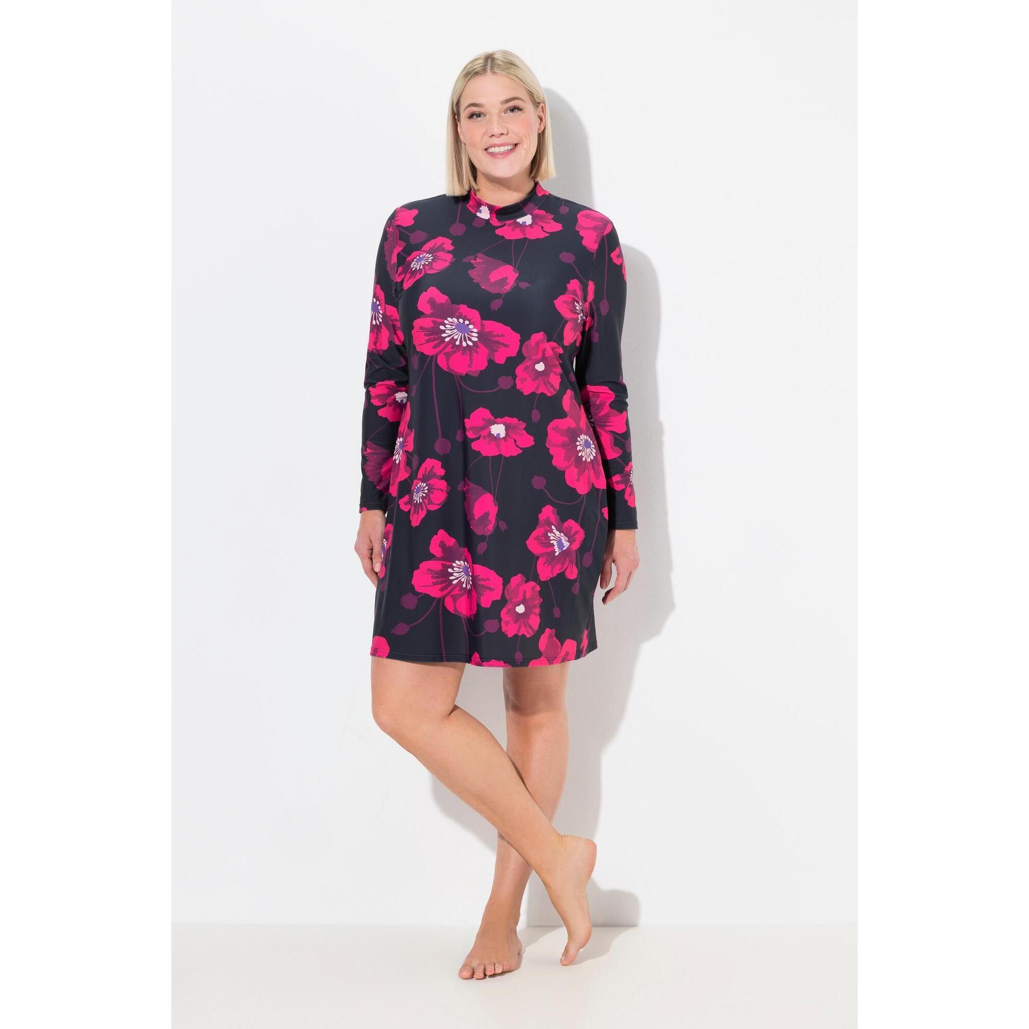 Ulla Popken - Femme Robe De Bain Avec Bonnets Souples Manches Longues Et Col Montant - Maillot De Bain 1 Pièce - Noir - Decathlon