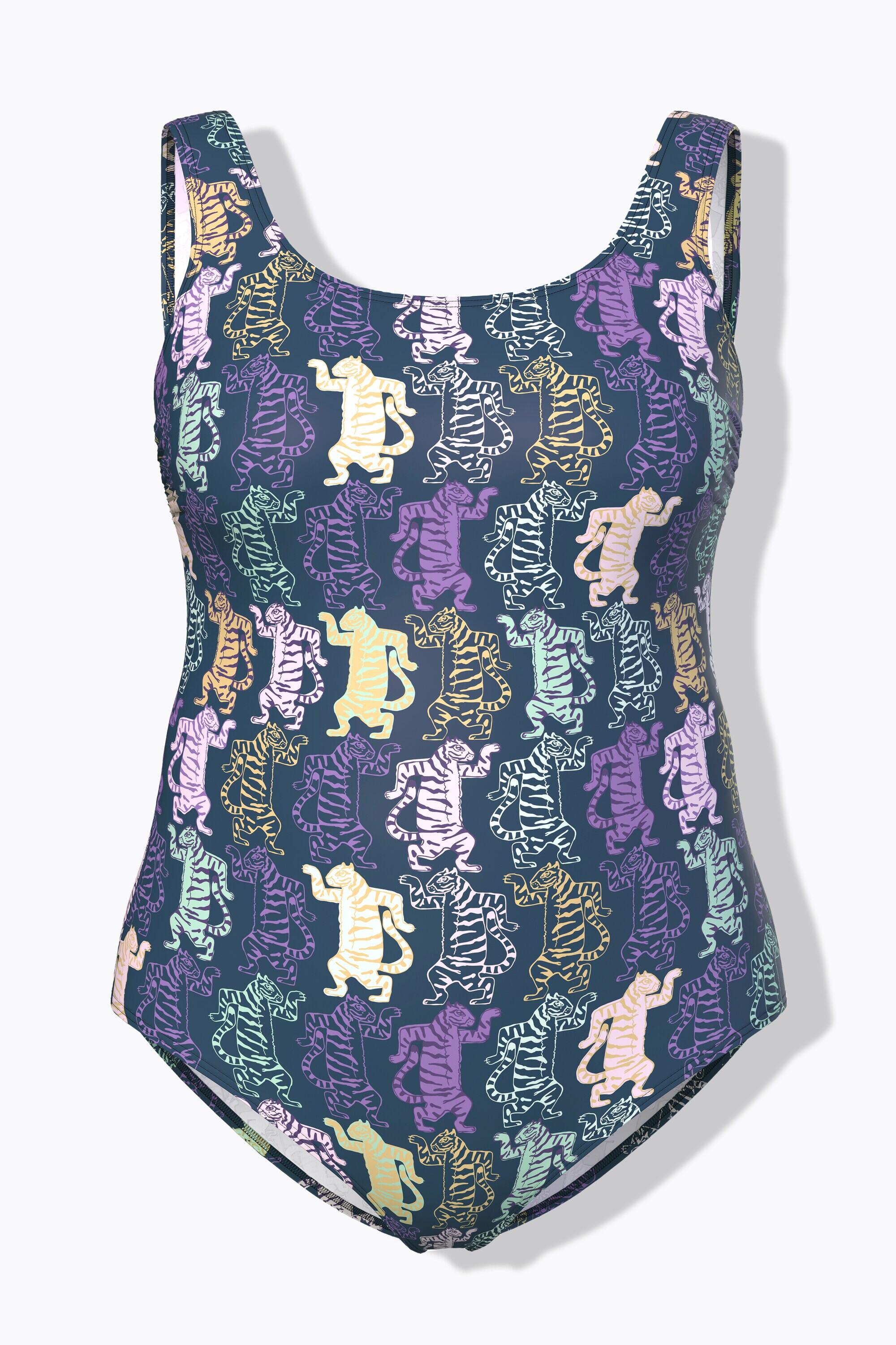Femme Maillot de bain sans bonnets souples. Motif tigres. Décolleté rond 7/7