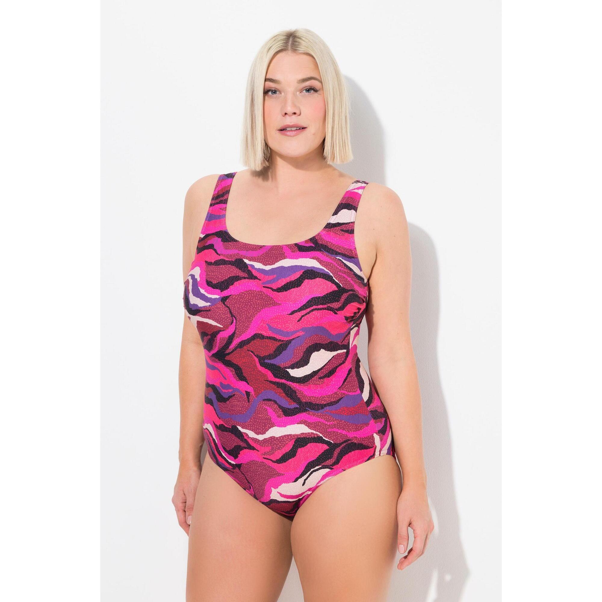 Ulla Popken - Femme Maillot De Bain Imprimé Sans Bonnets Souples Décolleté Rond - Maillot De Bain 1 Pièce - Violet - Decathlon