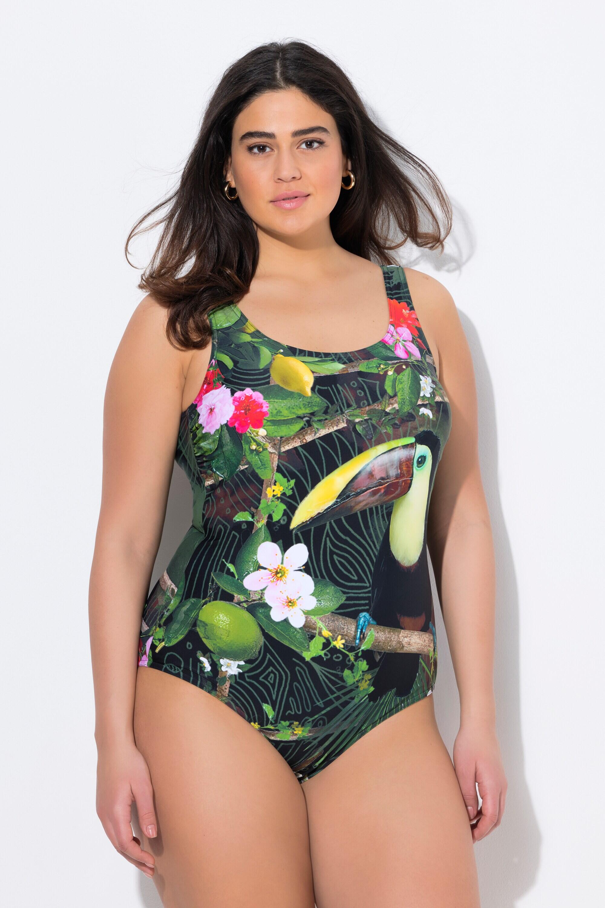 Femme Maillot de bain motif toucan sans bonnets souples col rond 1/7