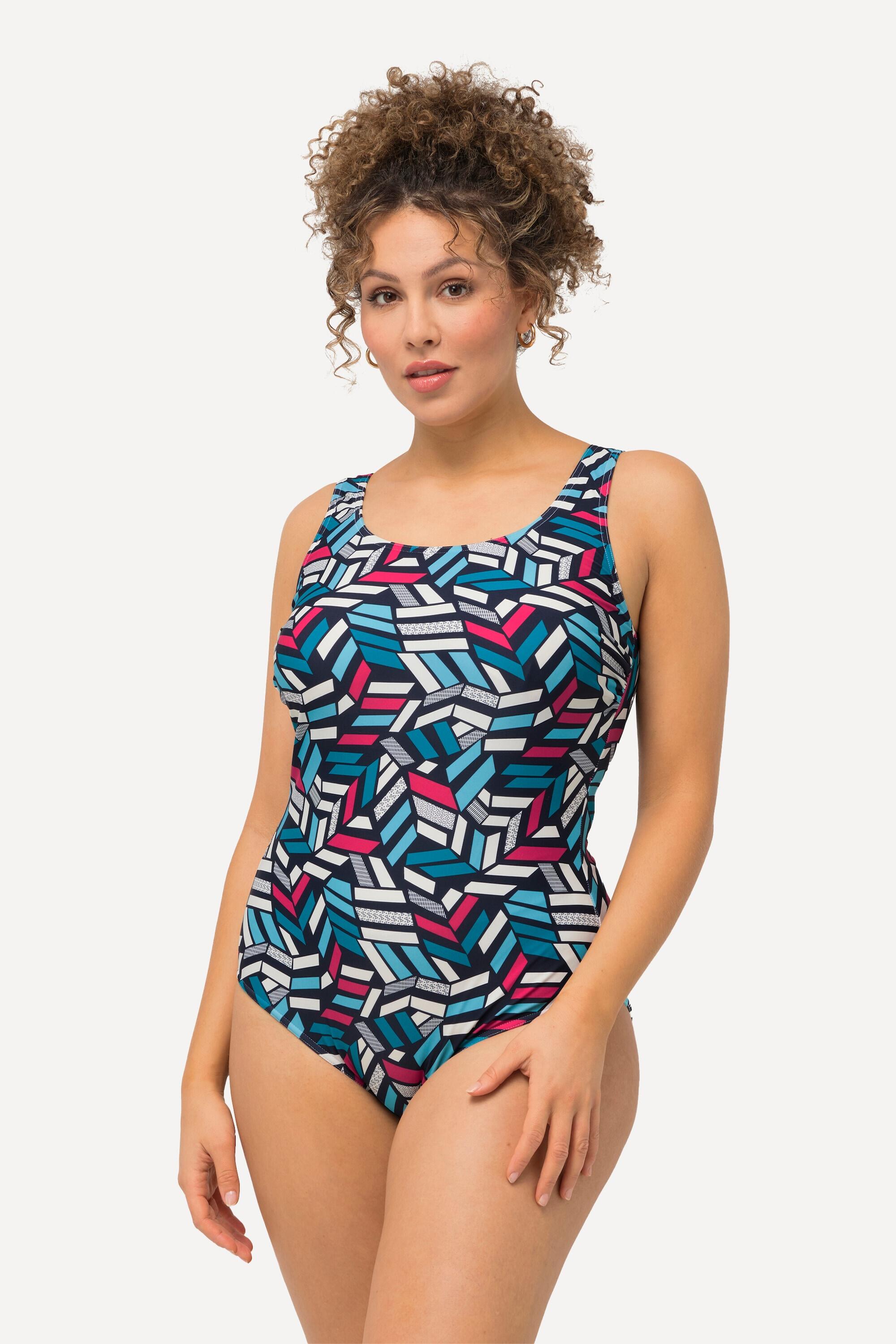 Femme Maillot de bain à décolleté rond et imprimé graphique. 1/6