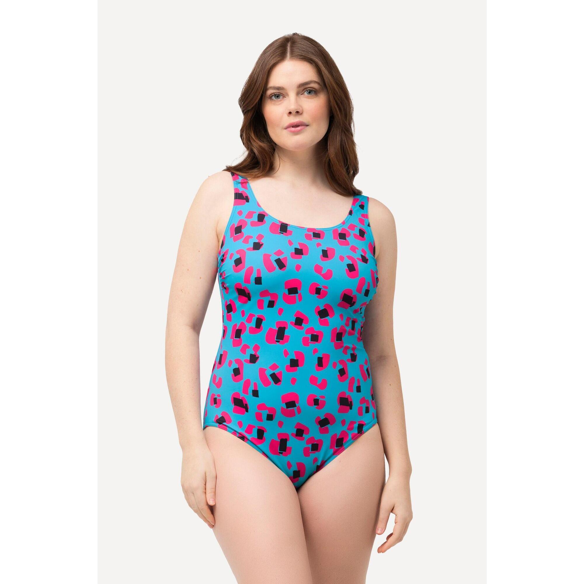 Ulla Popken - Femme Maillot De Bain À Imprimé Fluo Et Fronces Sans Bonnets Souples - Maillot De Bain 1 Pièce - Bleu - Decathlon