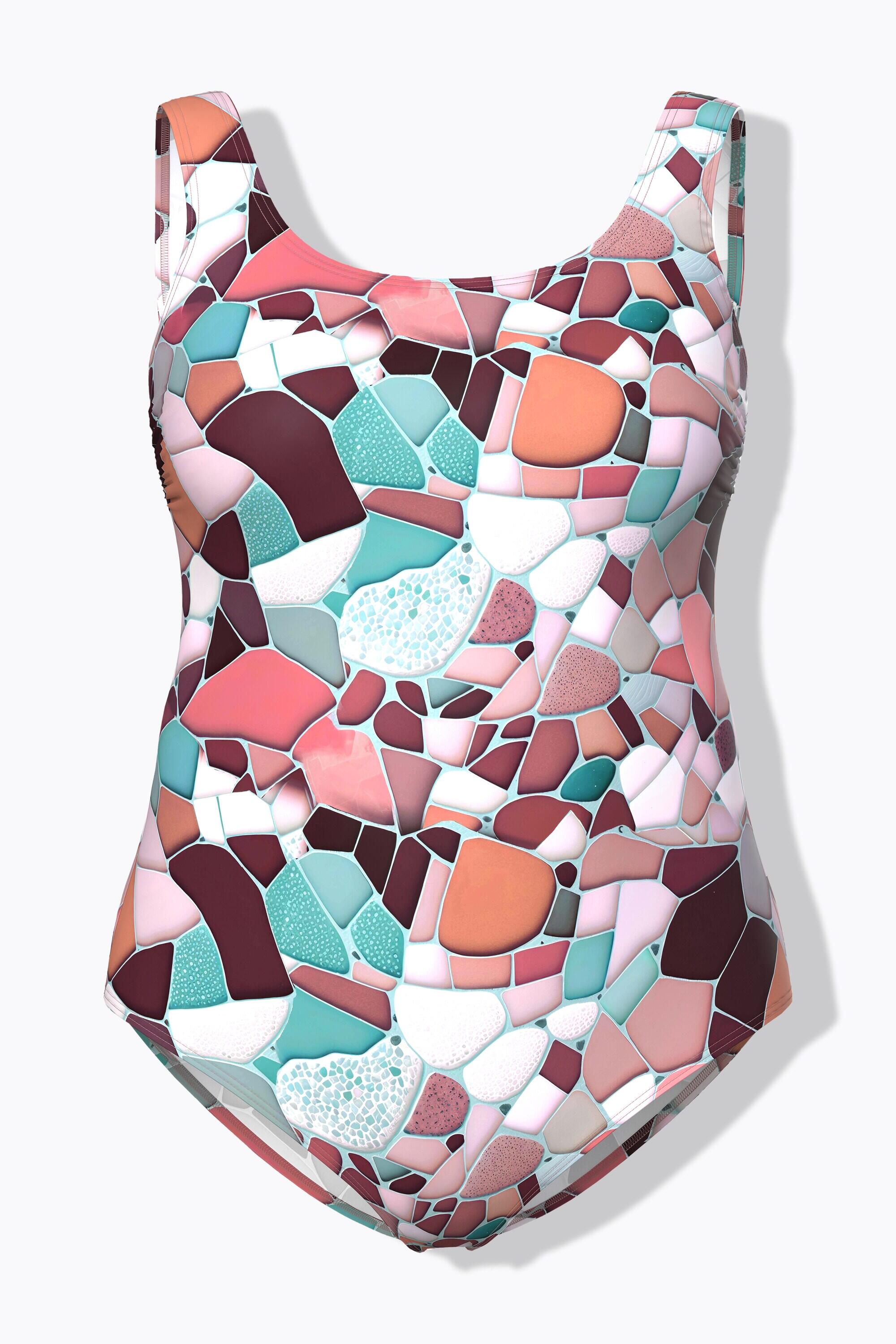Femme Maillot de bain sans bonnets souples. Motif mosaïque. Décolleté rond 7/7