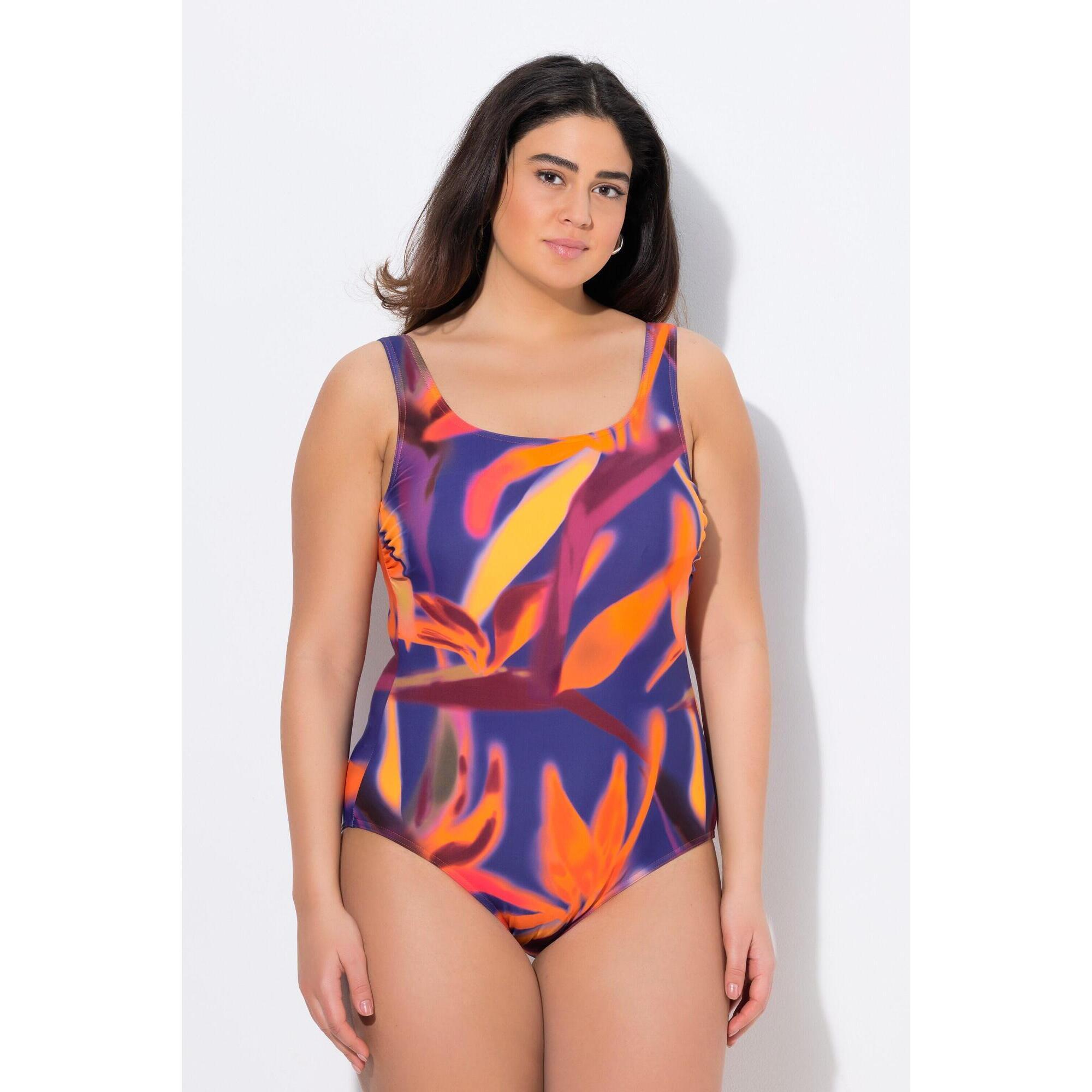 Ulla Popken - Femme Maillot De Bain Sans Bonnets Souples Col Rond - Maillot De Bain 1 Pièce - Bleu - Decathlon