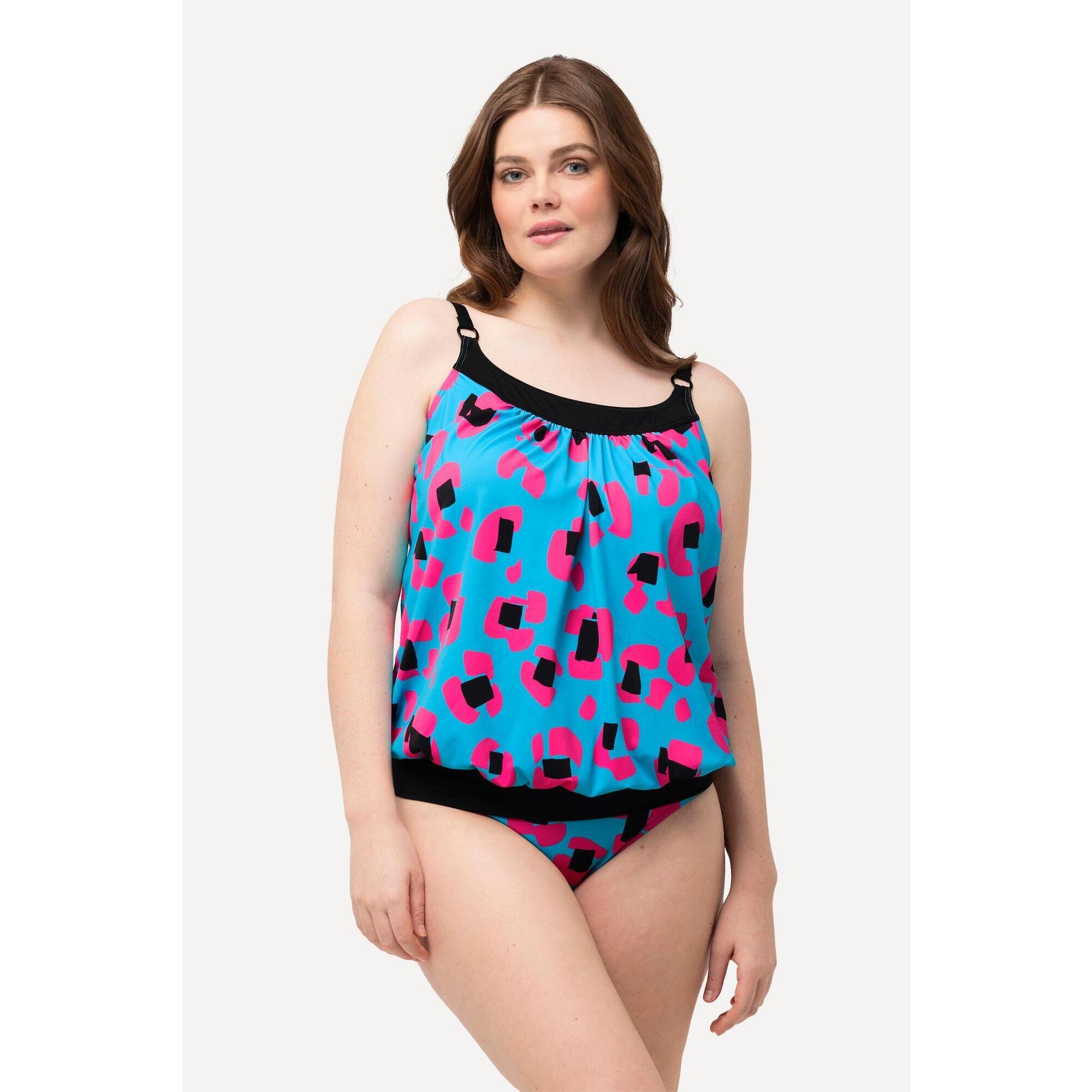 Ulla Popken - Femme Tankini À Motif Léopard Fluo Avec Bonnets Souples Et Bretelles Réglables - Maillot De Bain 2 Pièces (bikini) - Bleu - Decathlon