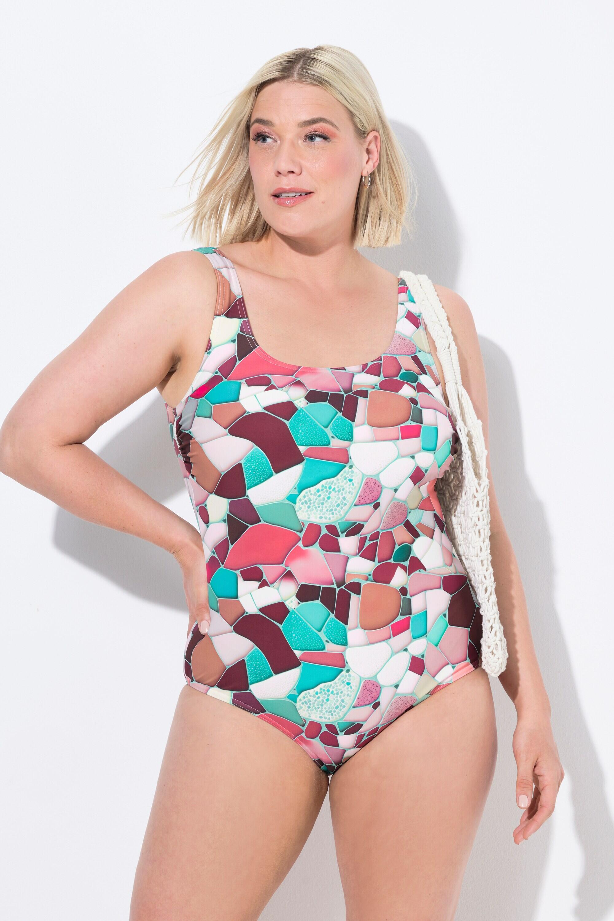 Femme Maillot de bain sans bonnets souples. Motif mosaïque. Décolleté rond 6/7