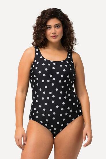 Femme Maillot de bain à pois. Sans bonnets souples. Décolleté rond