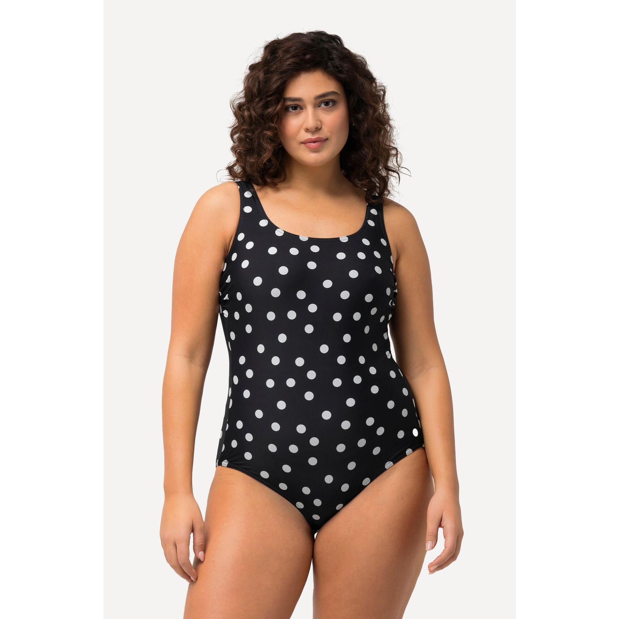 Ulla Popken - Femme Maillot De Bain À Pois. Sans Bonnets Souples. Décolleté Rond - Maillot De Bain 1 Pièce - Noir - Decathlon