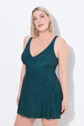 Damen Badekleid Leomuster Softcups Wickeloptik