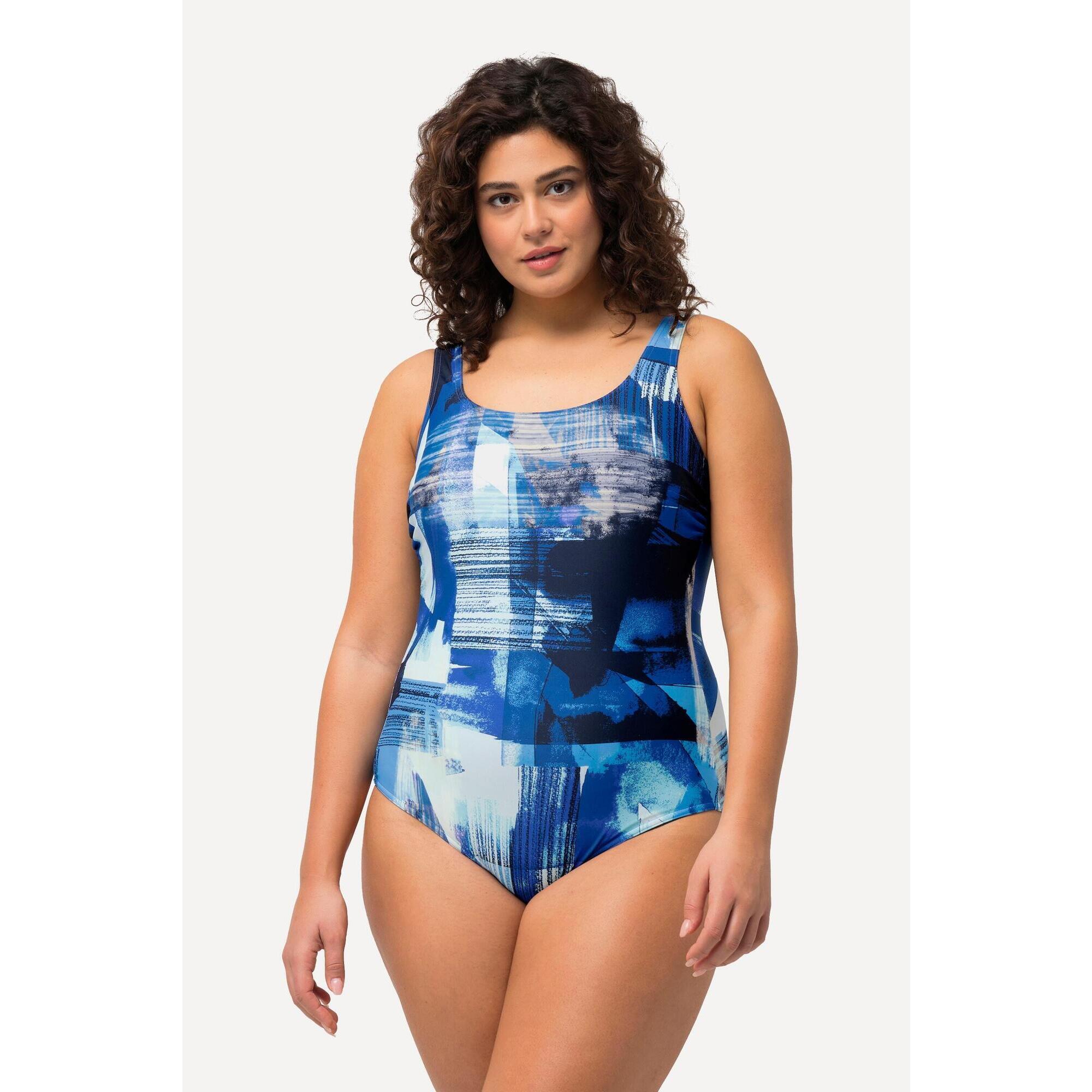 Ulla Popken - Femme Maillot De Bain Imprimé. Sans Bonnets Souples. Décolleté Rond - Maillot De Bain 1 Pièce - Bleu - Decathlon
