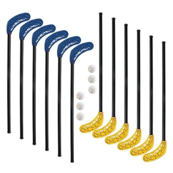 Floorball-Set Poppis 95/108 cm 2x6 Schläger 6 Bälle für draußen und drinnen