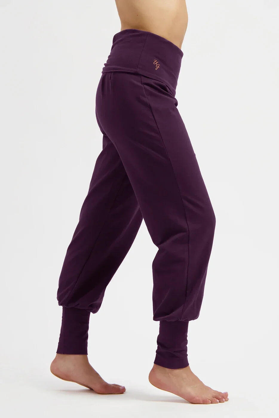Devi - Comfortabele loosefit aladdin broek met omslagband- bio katoen- Aubergine 2/5