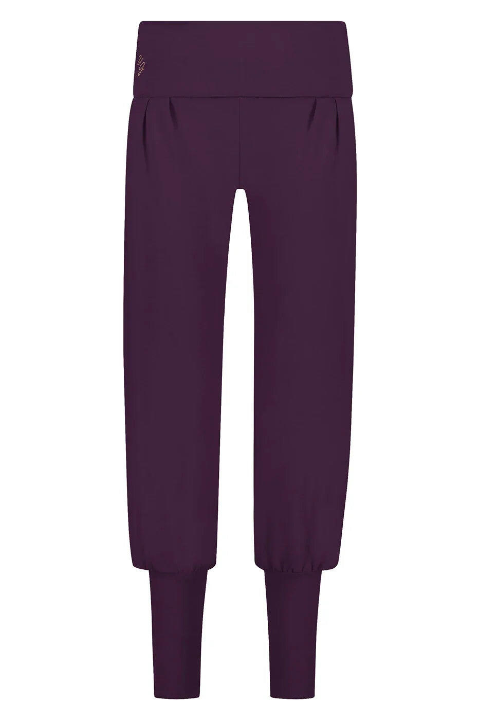 Devi - Comfortabele loosefit aladdin broek met omslagband- bio katoen- Aubergine 4/5