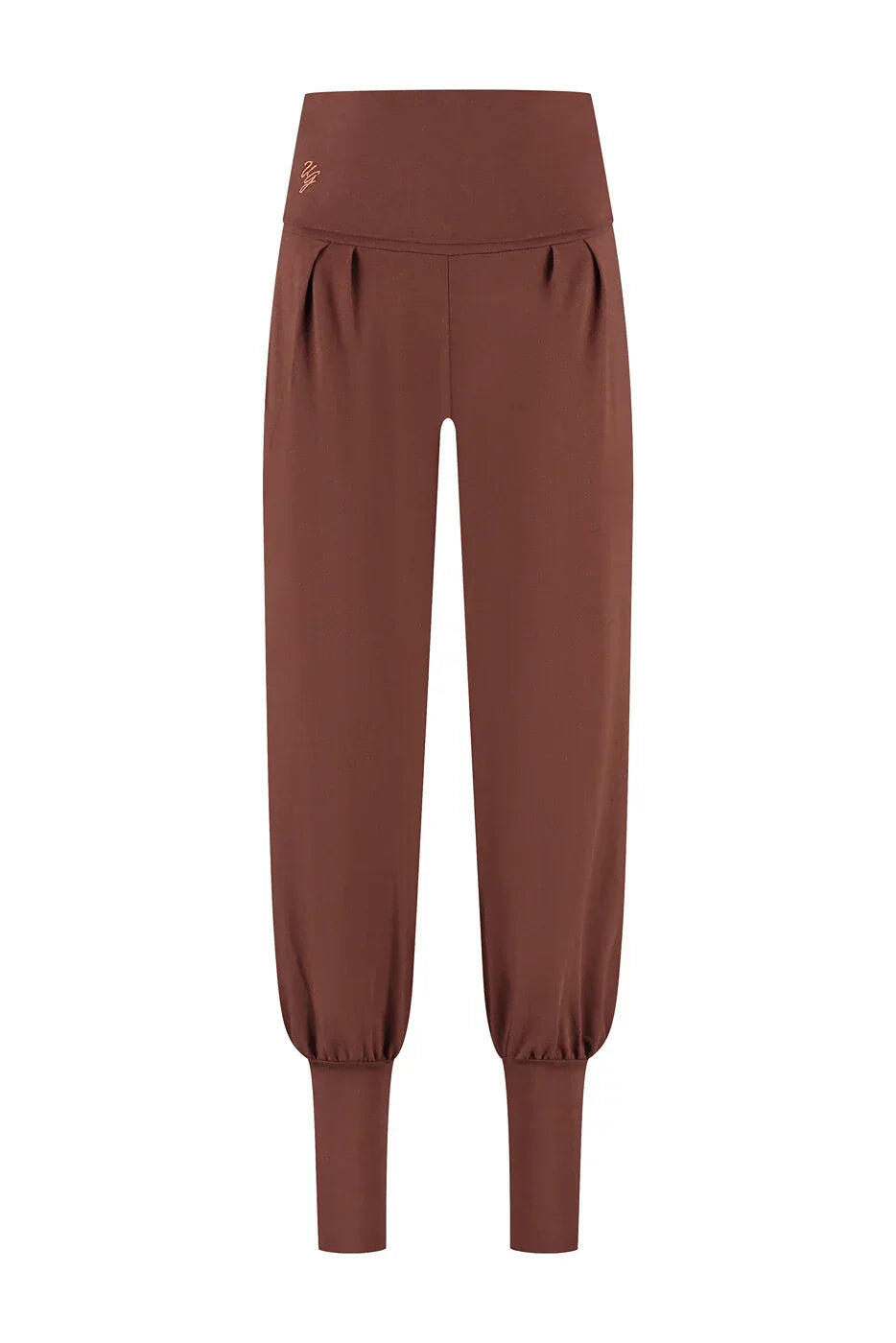 Devi - Comfortabele loosefit aladdin broek met omslagband- bio katoen- Bruin 4/5