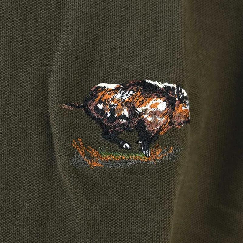 Polo brodé sanglier manches courtes coton piqué kaki S à 3XL 3/5