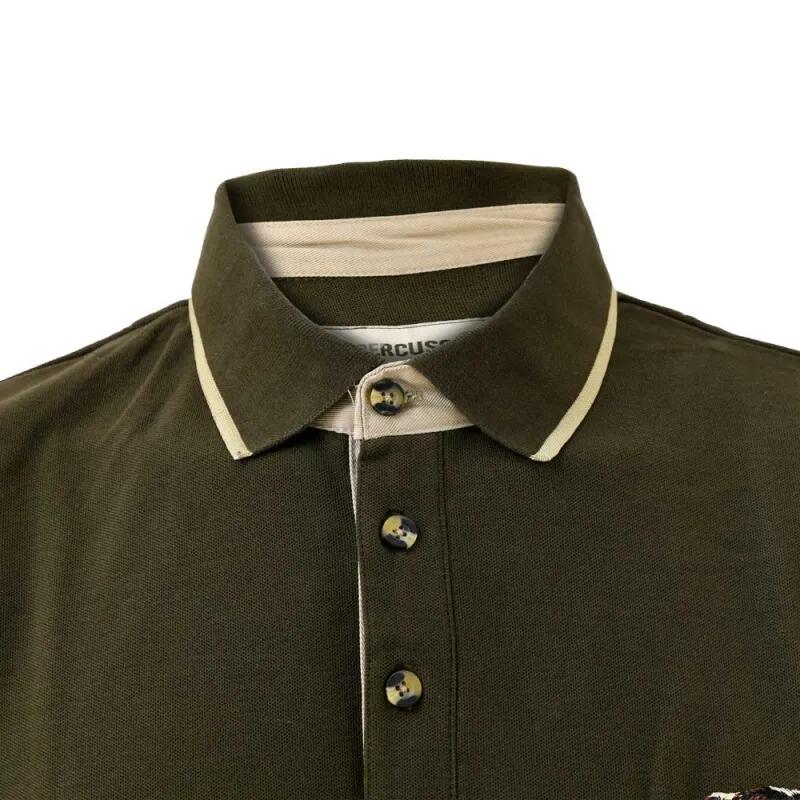 Polo brodé sanglier manches courtes coton piqué kaki S à 3XL 4/5