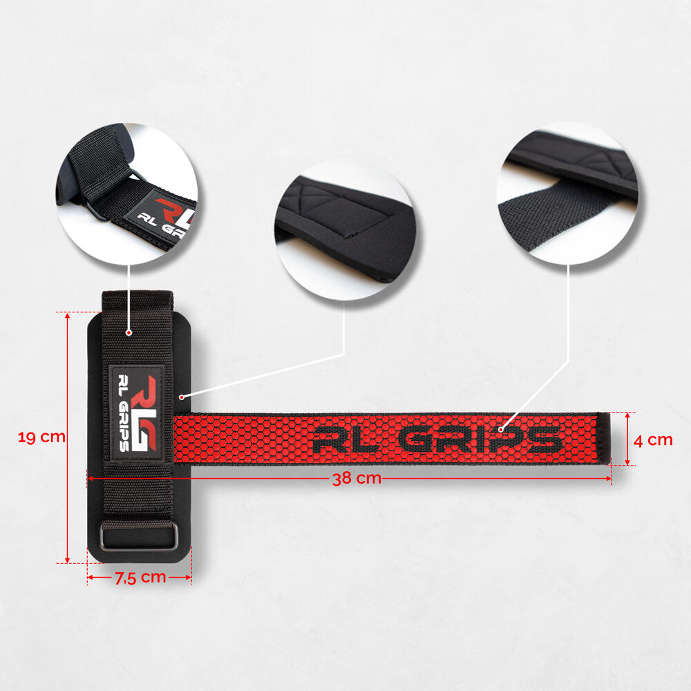 Straps de musculação. Correias de elevação RL GRIPS Vermelho com punho e grip 4/6