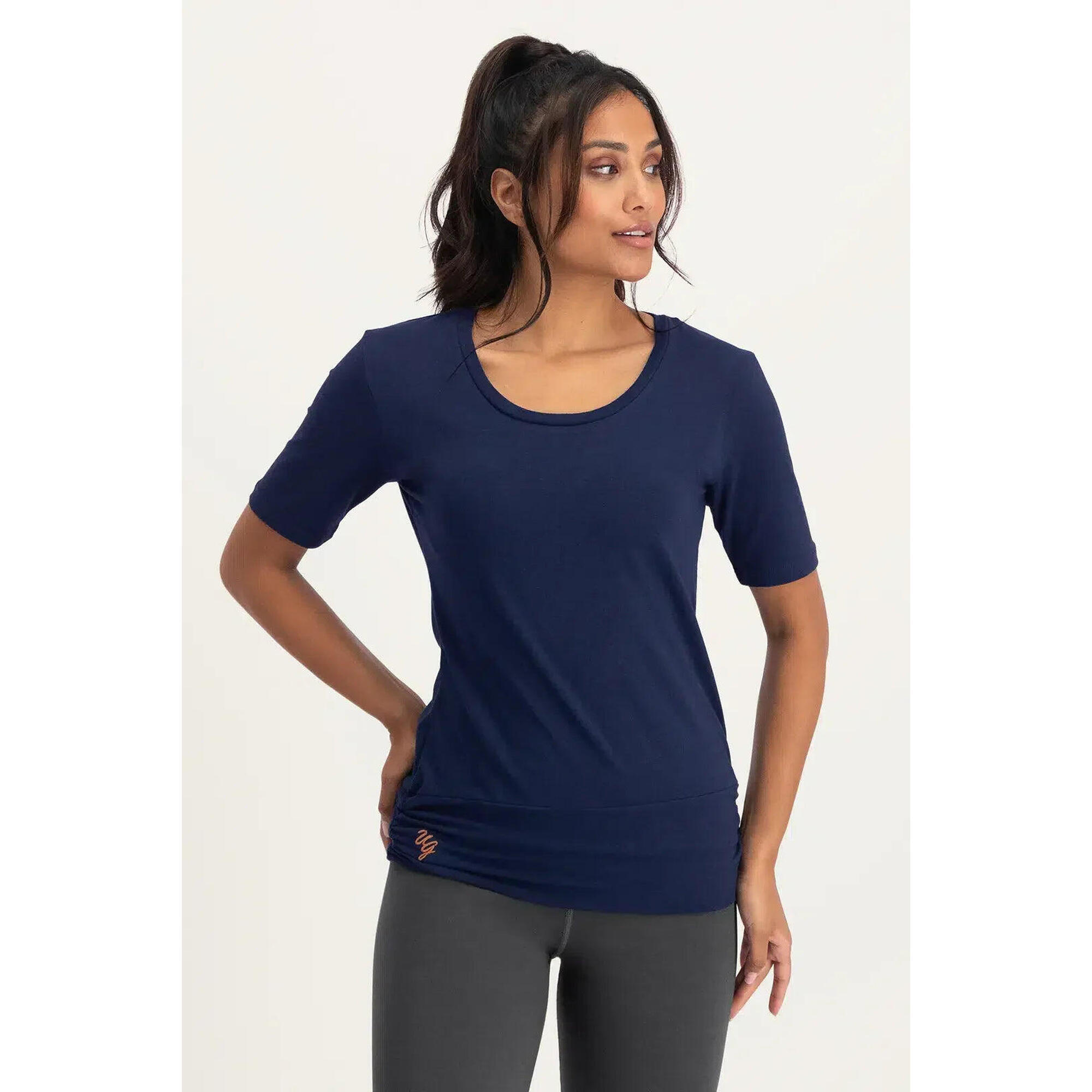 Urban Goddess - Top Multifonctionnel Yoga Et Pilates Kami Avec Ceinture - Bleu Foncé - T-shirt Manches Courtes - Bleu - Decathlon