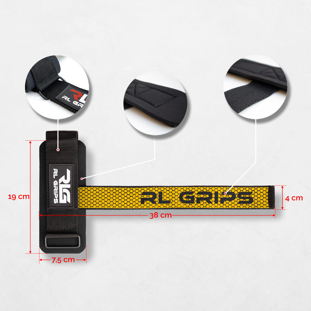 Straps de musculação. Correias de elevação RL GRIPS Amarelo com punho e grip 4/6