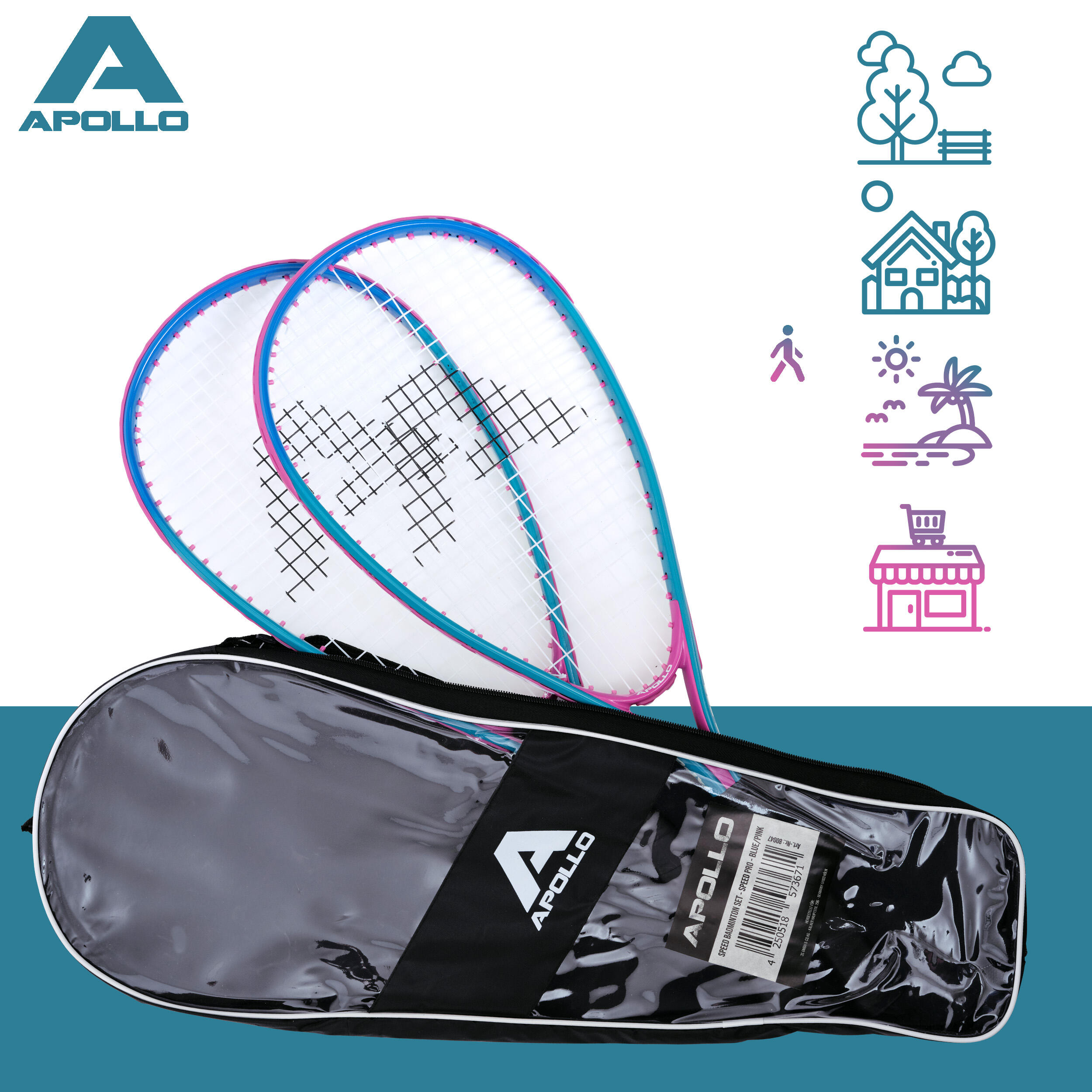 Set Speed Badminton avec sac Apollo 2 raquettes aluminium 7/7