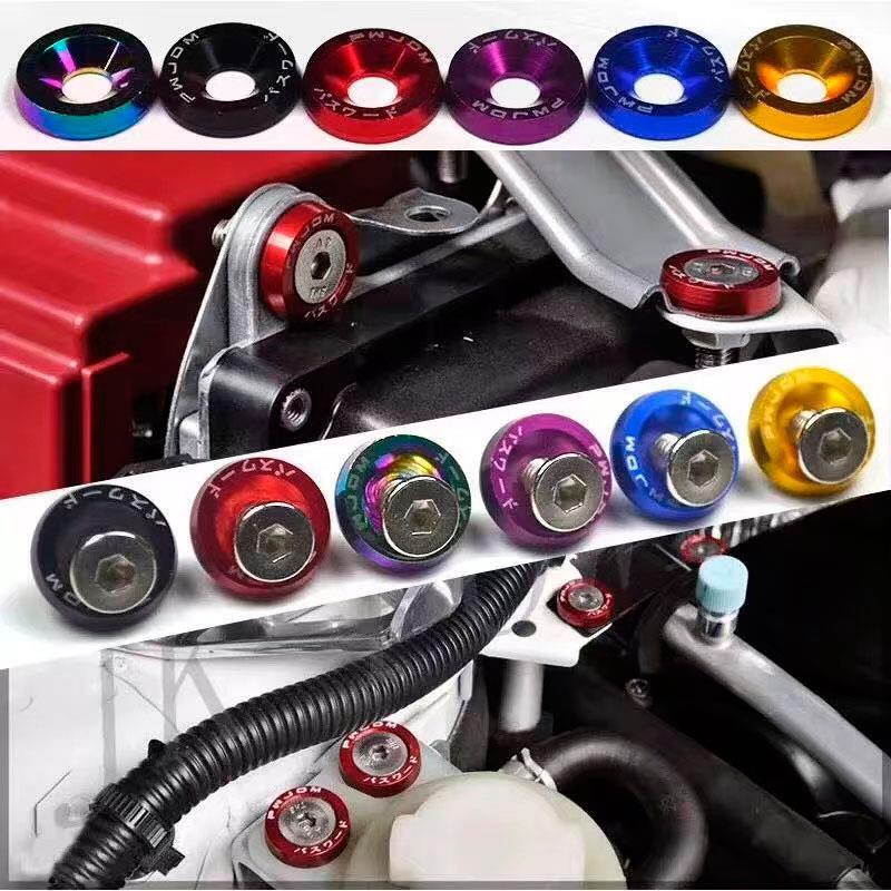 Arandela JDM roja con tornillos M6x16  - 10uds 5/5